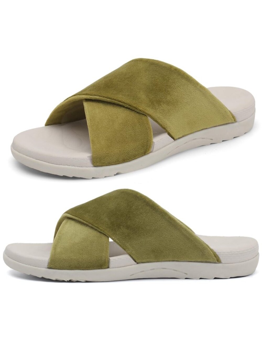 Womens Size 6.5 Slippers Green Arch Support Cushion Footbed Slides Open Toe Shoe